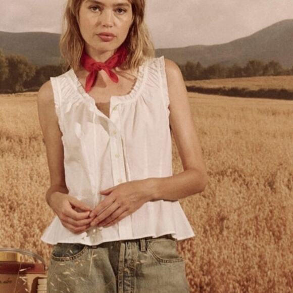 The Great. The Abbey Top Sleeveless Button-Front Tank Top True White Women's XS - Picture 2 of 10